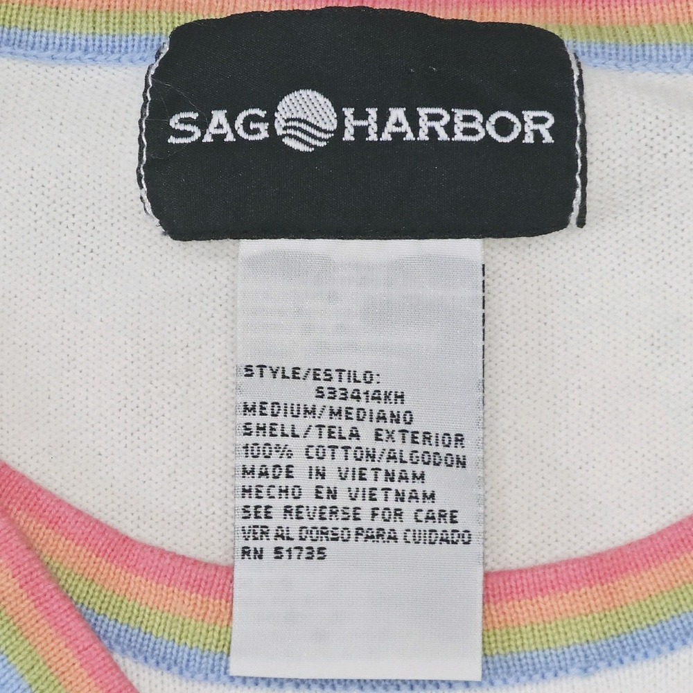 VTG SAG Harbor White Layered Look Cardigan with Rainbow Pipping Measures Medium - Picture 4 of 7